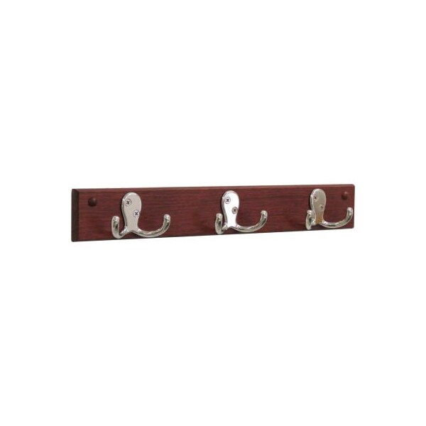 Wooden Mallet Wooden Mallet Wall Mounted Coat Rack, 3 Double Prong Hook Rail, Nickel/Mahogany HSD3NMH - main